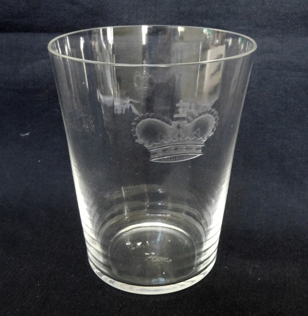 Service verre d'eau à couronne de Prince en cristal de Baccarat gravé - XIXe siècle