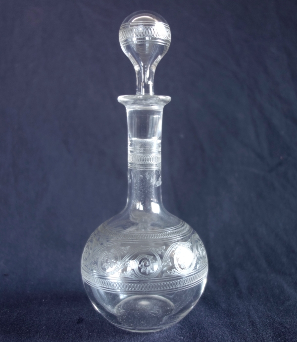 Service verre d'eau / service de nuit 5 pièces en cristal de Baccarat décor gravure Athenienne