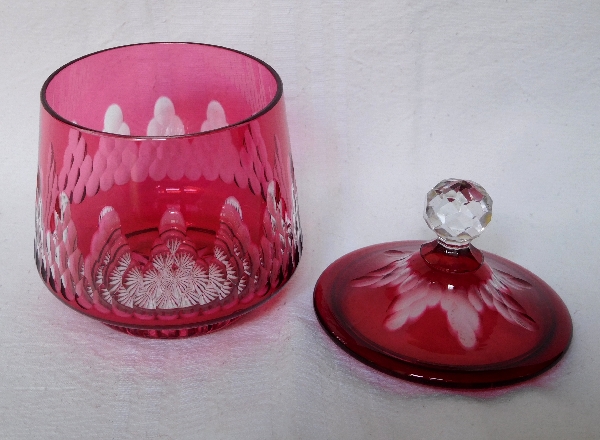 Baccarat crystal pink overlay sugar pot, Richelieu pattern