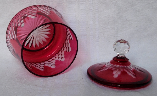 Baccarat crystal pink overlay sugar pot, Richelieu pattern