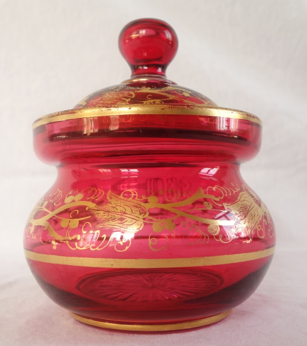 Baccarat crystal sugar pot enhanced with fine gold, Napoleon III period, 19th century