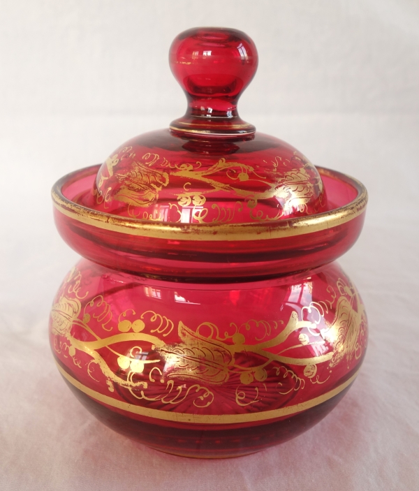 Baccarat crystal sugar pot enhanced with fine gold, Napoleon III period, 19th century