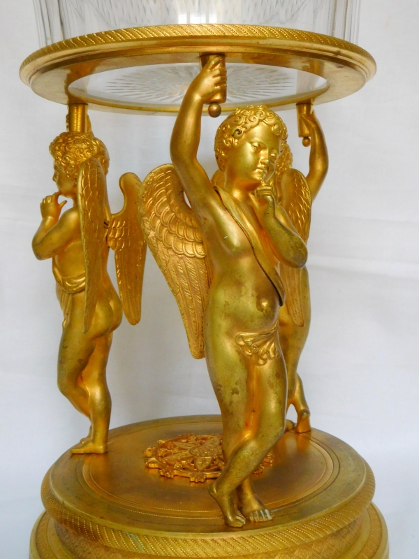 Surtout de table coupe en bronze doré & cristal du Creusot - style Empire d'époque Restauration