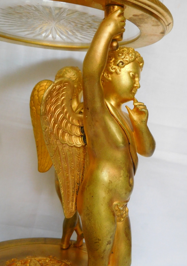 Surtout de table coupe en bronze doré & cristal du Creusot - style Empire d'époque Restauration
