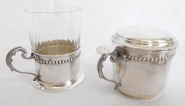 Tasse à café et son filtre pressoir en cristal de Baccarat, argent et vermeil - étiquette papier