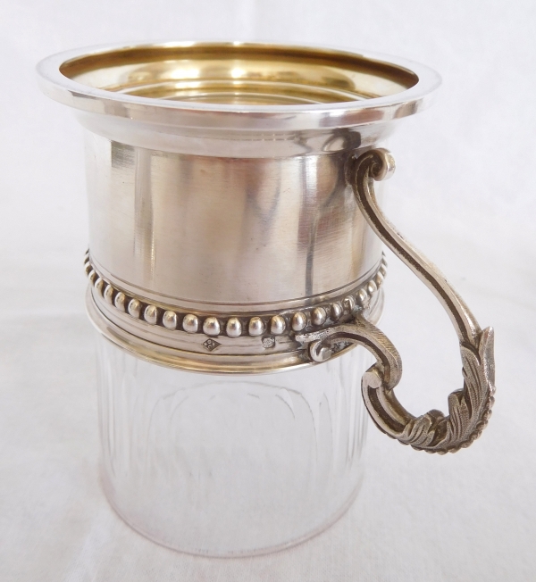 Tasse à café et son filtre pressoir en cristal de Baccarat, argent et vermeil - étiquette papier