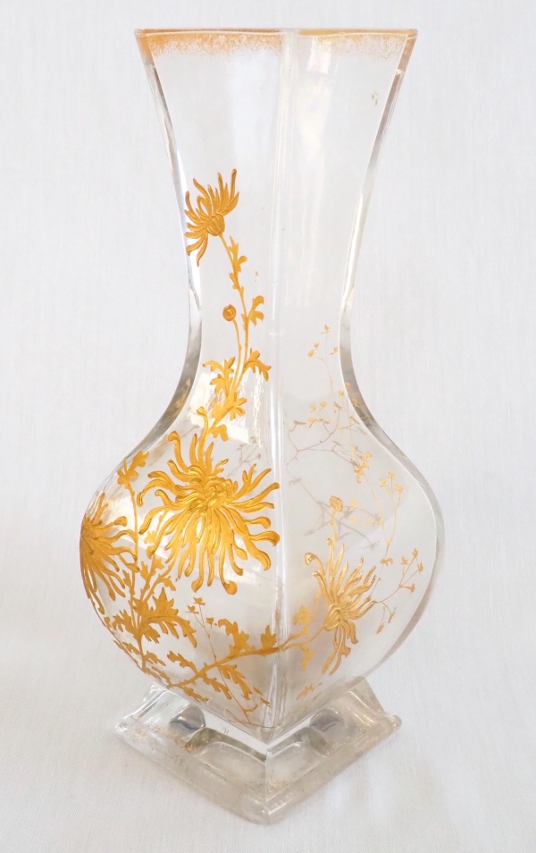 Baccarat crystal vase, Japanese-inspired chrysanthemum pattern, Art Nouveau production
