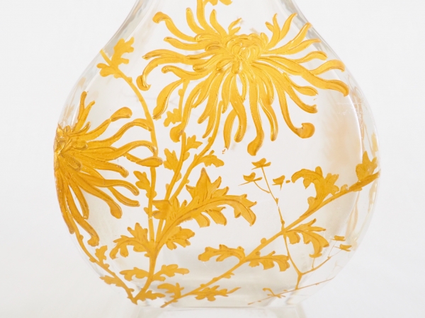 Baccarat crystal vase, Japanese-inspired chrysanthemum pattern, Art Nouveau production