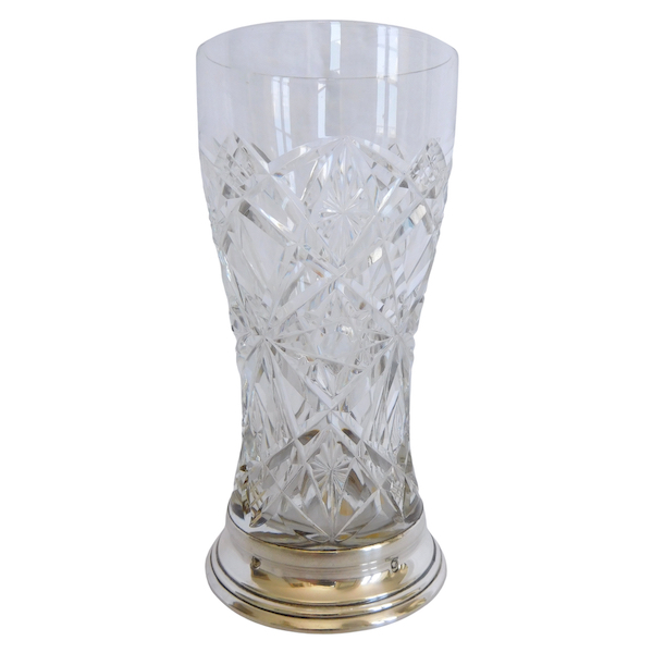Baccarat crystal and sterling silver vase, Lagny pattern - original paper sticker