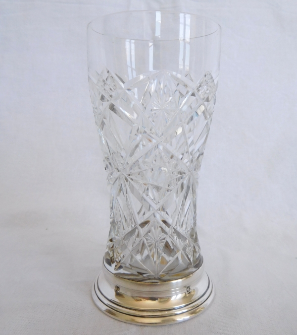 Vase en cristal de Baccarat taillé et argent massif, modèle Lagny - étiquette Papier