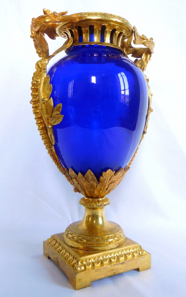 Louis XVI style cobalt blue crystal and ormolu vase attributed to Baccarat, late 19th century