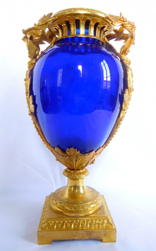 Louis XVI style cobalt blue crystal and ormolu vase attributed to Baccarat, late 19th century