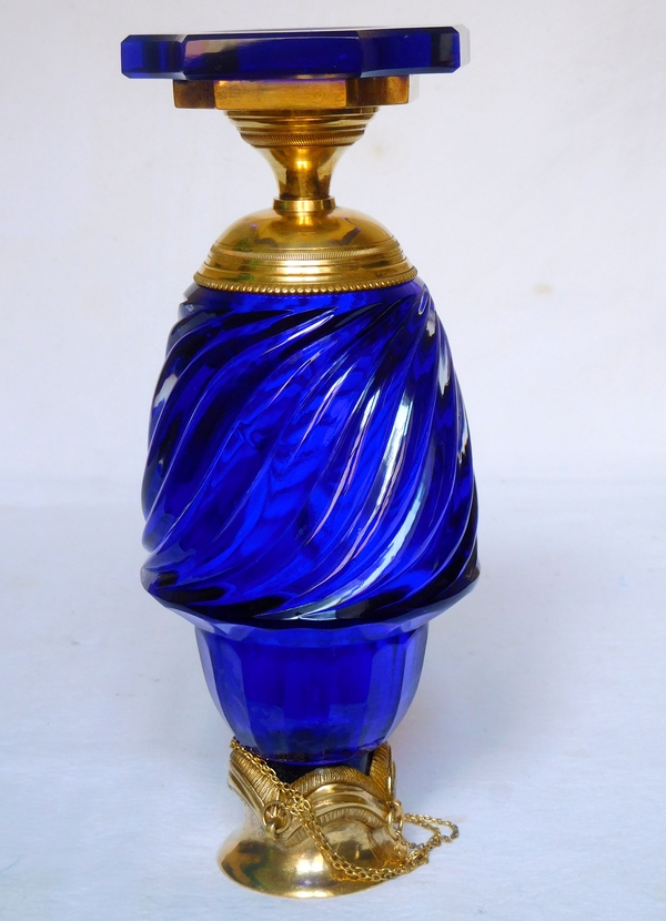 Vase du Creusot - verre bleu et bronze doré d'époque Louis XVI / début XIXe siècle