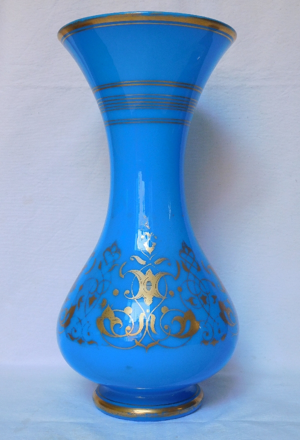 Baccarat blue opaline vase gilt with fine gold, mid 19th century