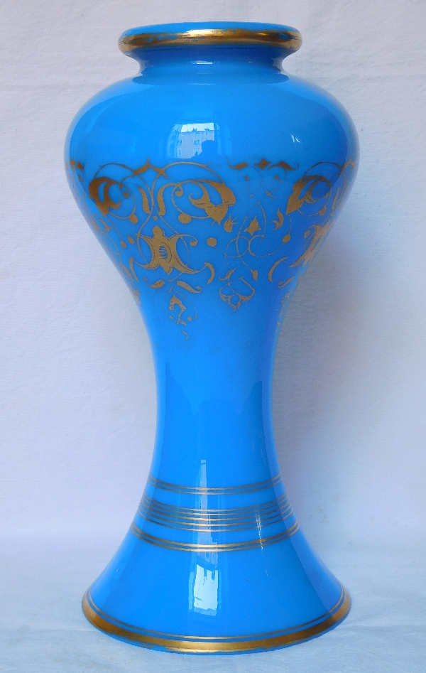 Baccarat blue opaline vase gilt with fine gold, mid 19th century