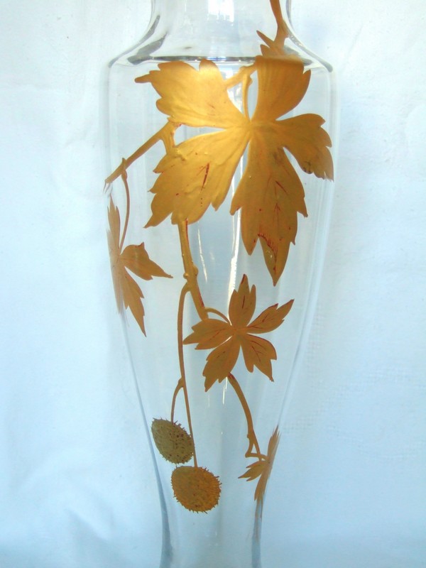 Baccarat crystal vase, Platanes pattern enhanced with fine gold