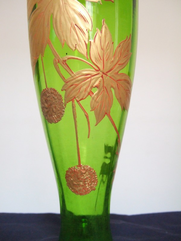 Baccarat crystal vase, Platanes pattern enhanced with fine gold