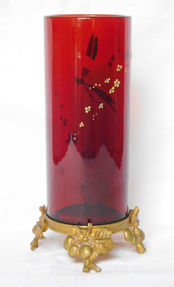 Art Nouveau red Baccarat crystal vase, late 19th century circa 1890 - signed