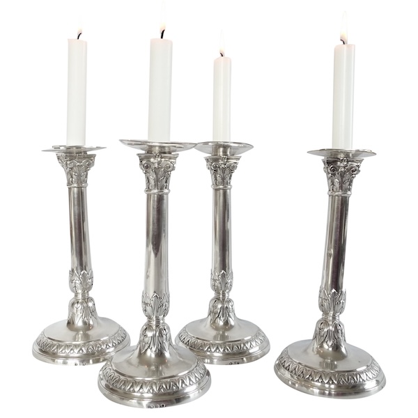 Set of 4 Empire sterling silver candlesticks, early 19th century