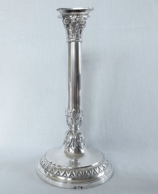 Suite de 4 bougeoirs flambeaux d'époque Empire en argent massif - poinçon Coq