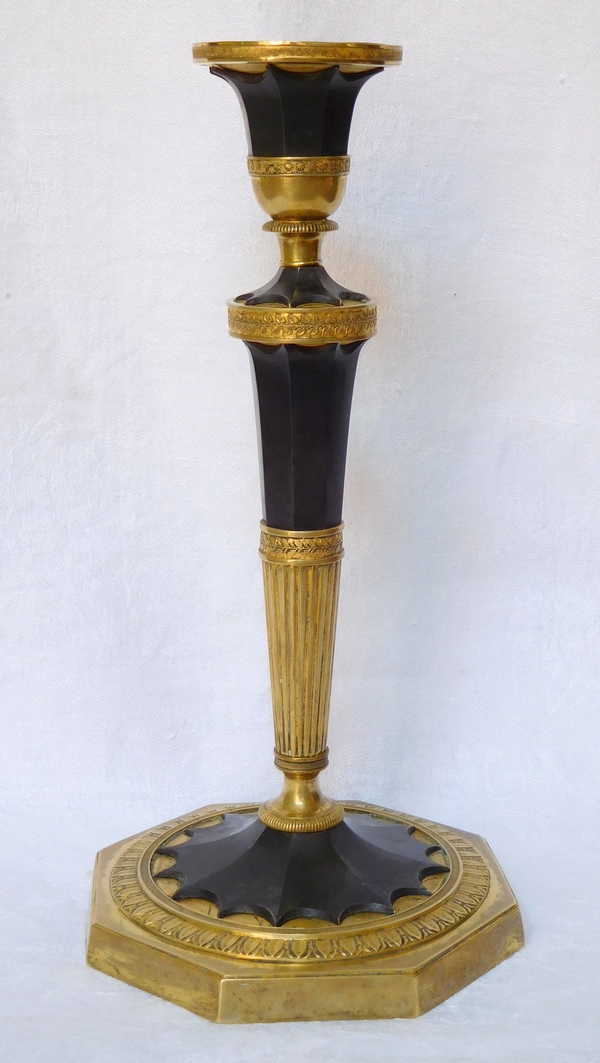 Antoine Ravrio : bougeoir flambeau bronze doré et patiné d'époque Directoire - lampe de bureau
