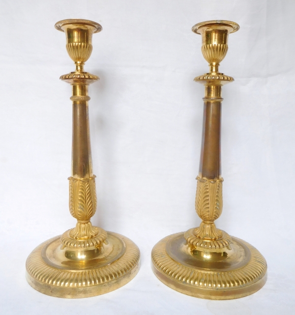 Claude Galle : pair of Empire ormolu candlesticks, early 19th century - 31cm 