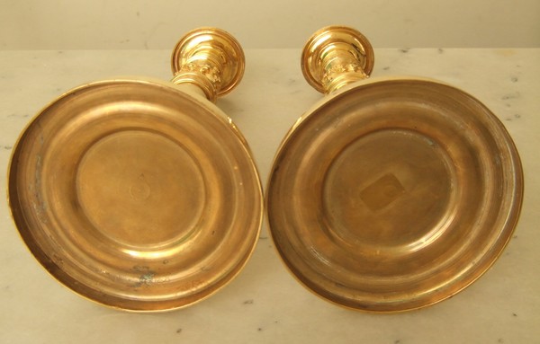 Paire de bougeoirs / flambeaux en bronze doré d'époque Consulat / Empire