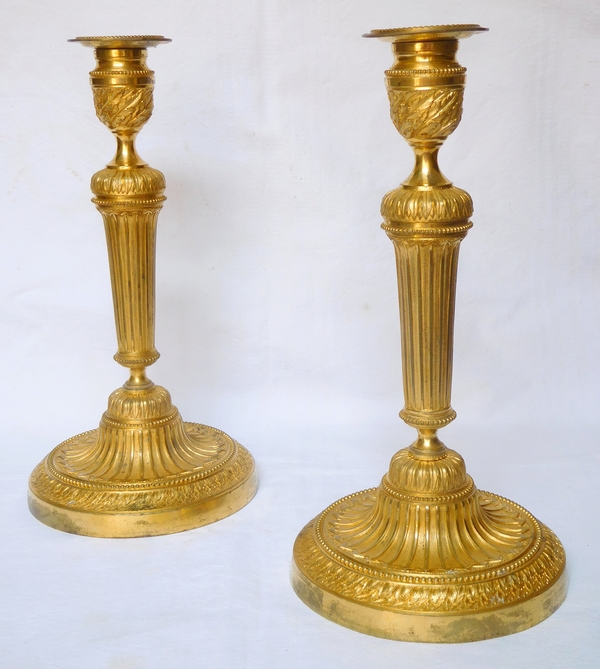 Pair of tall ormolu Louis XVI candlesticks - 29cm