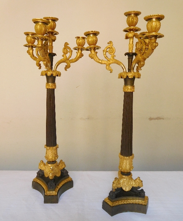Pair of French Empire ormolu and patinated bronze candelabras, early 19th century