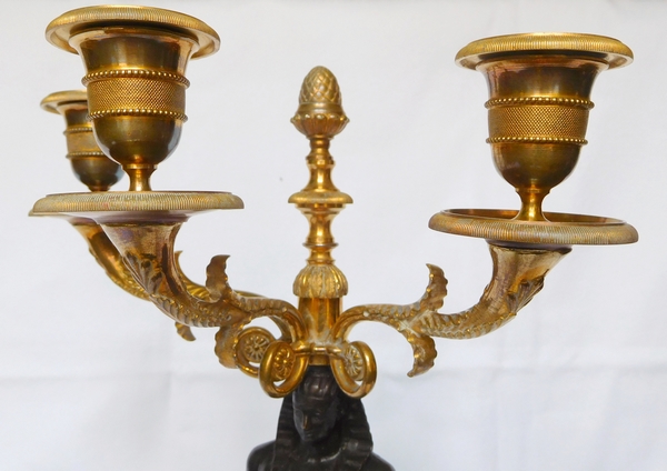 Pair of bronze and marble candelabras - pharaoh - Empire period, early 19th century