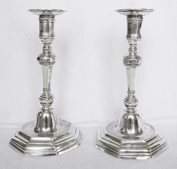 Pair of sterling silver Louis XIV style candlesticks, 18th century production circa 1760