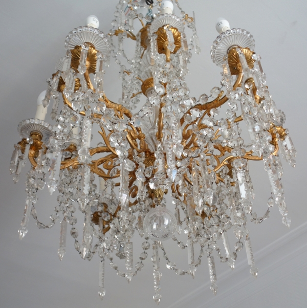 Louis XVI style Baccarat crystal and gilt bronze (ormolu) chandelier, 12 lights, late 19th century production