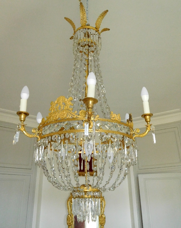 Large Empire crystal & ormolu chandelier circa 1810