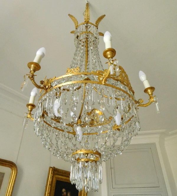 Large Empire crystal & ormolu chandelier circa 1810