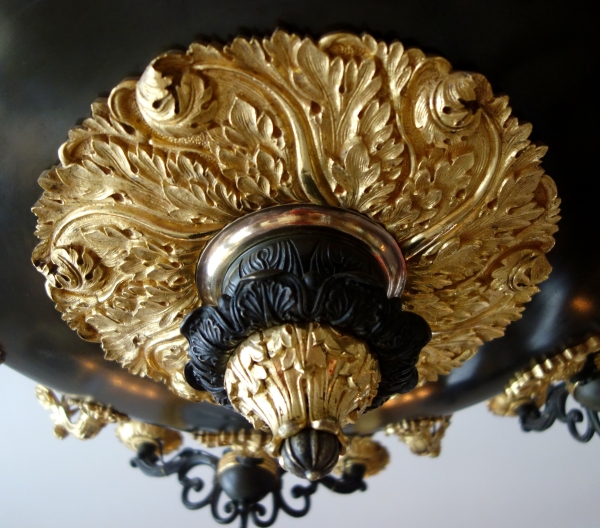 Large Empire antique style patinated bronze and ormolu chandelier - 19th century circa 1830