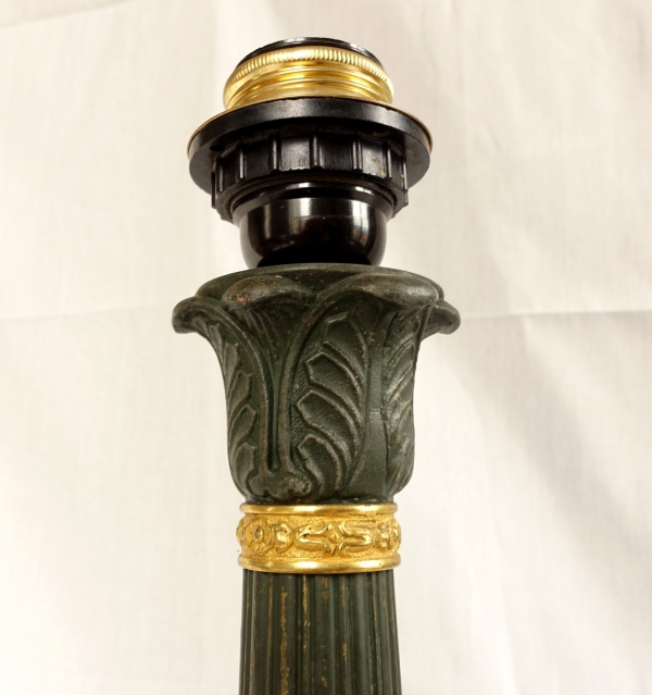 Tall Empire ormolu & patinated bronze lamp - 19th century - 50cm