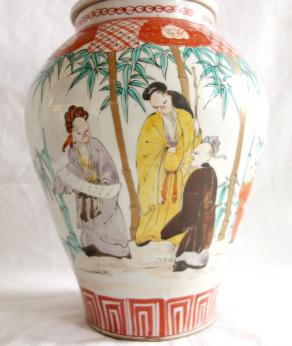 Lampe potiche en porcelaine de Chine, famille verte