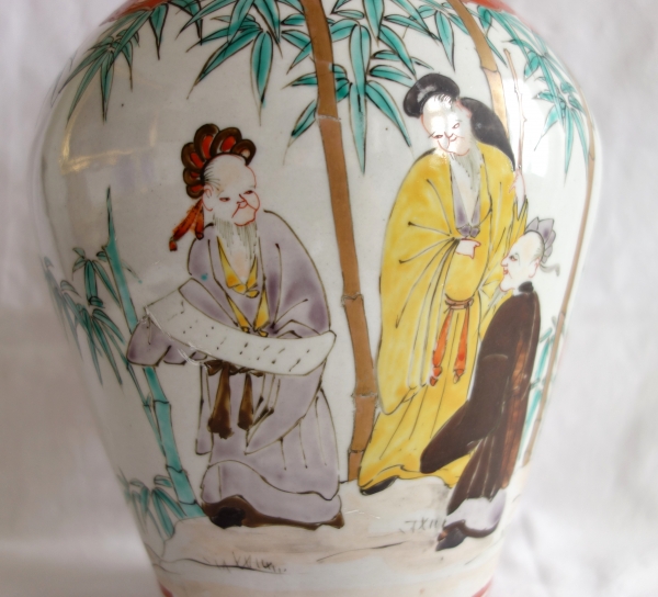 Lampe potiche en porcelaine de Chine, famille verte