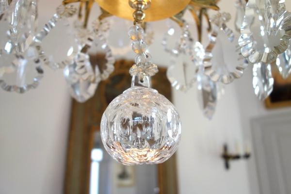 Lustre cage à 9 feux de style Louis XV, pampilles en cristal taillé de Baccarat