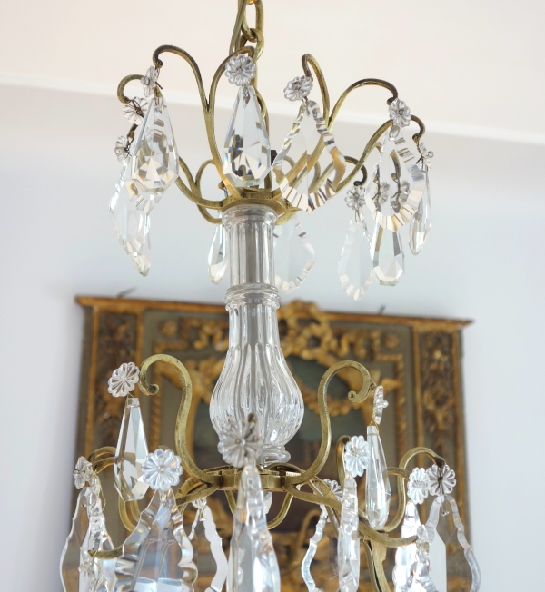 Lustre cage à 9 feux de style Louis XV, pampilles en cristal taillé de Baccarat