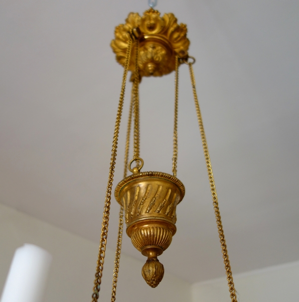 Lustre en bronze doré et cristal rouge d'époque XIXe - lampe de sanctuaire