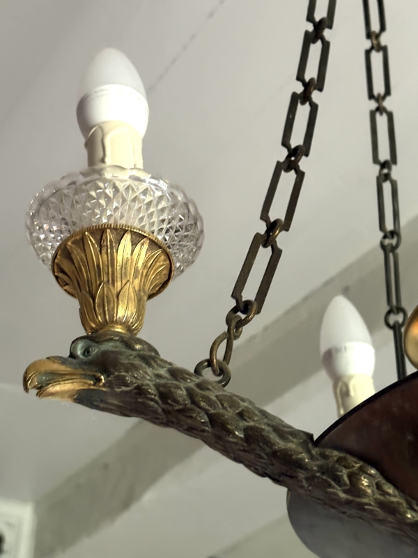 Empire patinated bronze and ormolu 4-lights chandelier, early 19th century