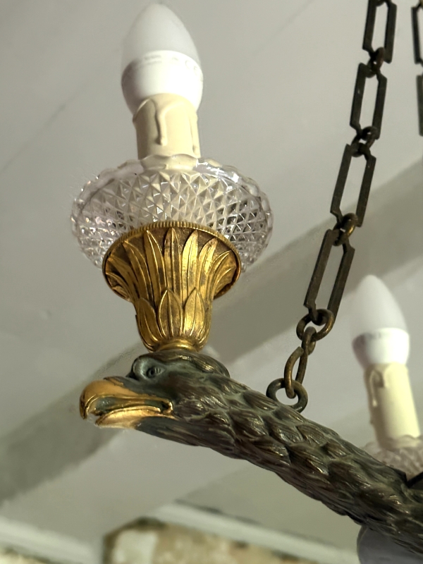 Empire patinated bronze and ormolu 4-lights chandelier, early 19th century