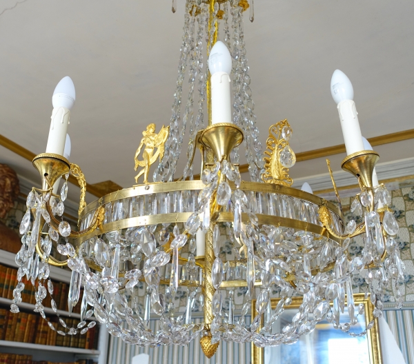Large Empire crystal and ormolu chandelier, 8 lights, early 19th century circa 1820