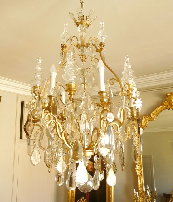 Large Louis XV style ormolu & cristal chandelier, 12 lights, Maison Bagues