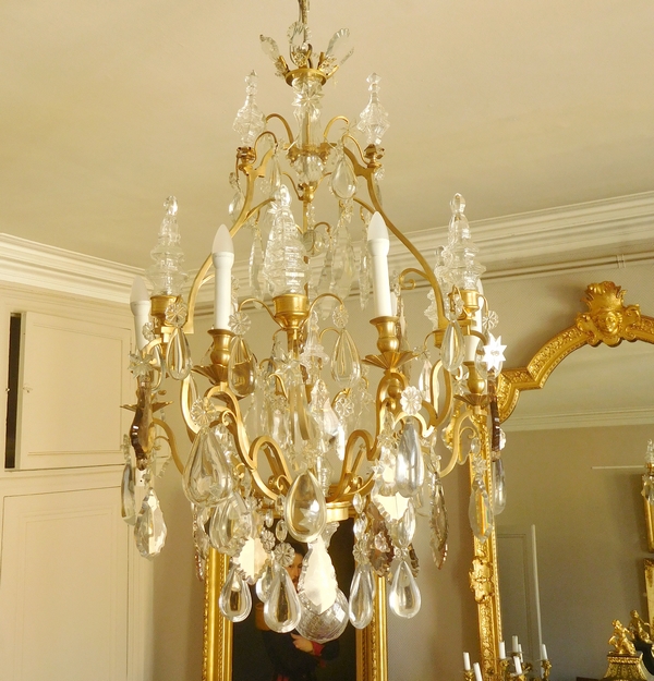 Large Louis XV style ormolu & cristal chandelier, 12 lights, Maison Bagues