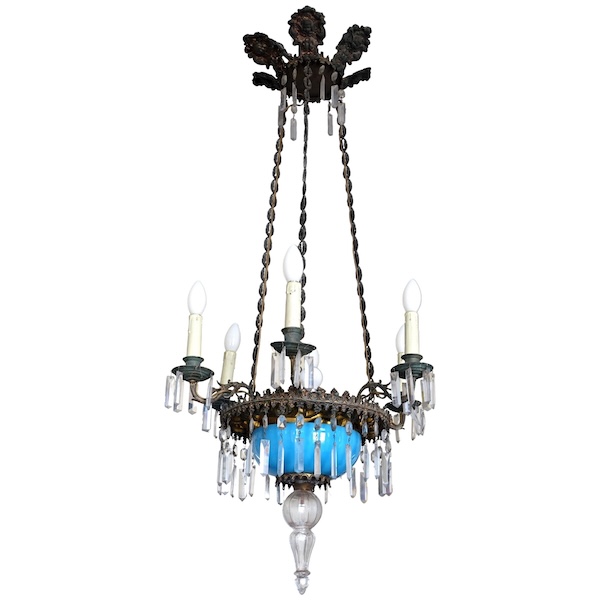 Baccarat crystal and blue opaline chandelier, Napoleon III period