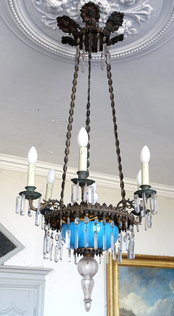 Baccarat crystal and blue opaline chandelier, Napoleon III period
