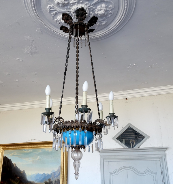 Baccarat crystal and blue opaline chandelier, Napoleon III period