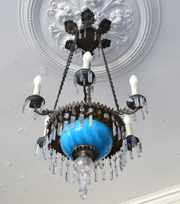 Baccarat crystal and blue opaline chandelier, Napoleon III period